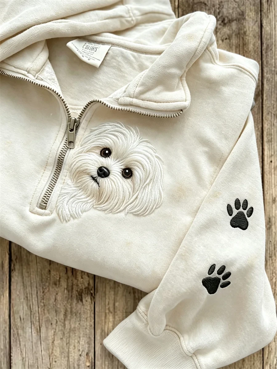 Peeking Maltese Dog Half Zip Sweatshirt Maltese Lover Merch Fan Gift - Kdjoy