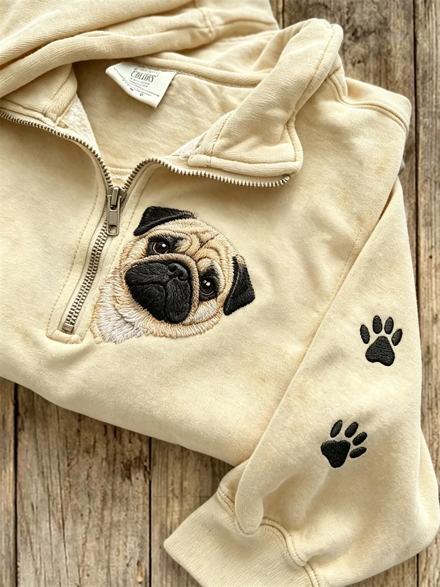 Peeking Pug Dog Half Zip Sweatshirt Pug Owner Apparel Gift Ideas For Her - Kdjoy