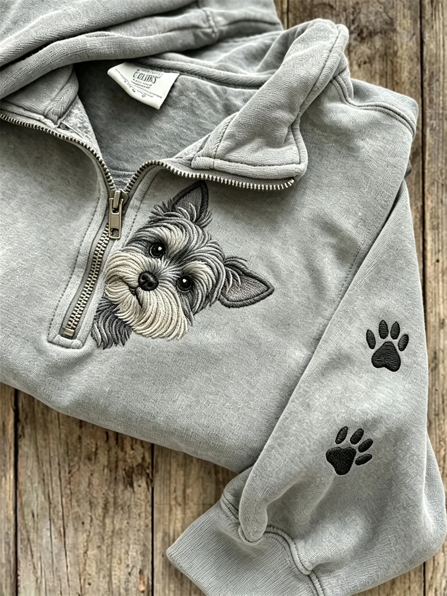 Peeking Schnauzer Dog Half Zip Sweatshirt Schnauzer Lover Wear Gift Ideas - Kdjoy