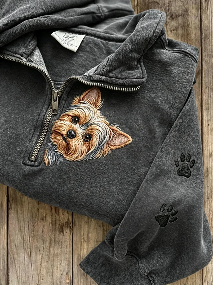 Peeking Yorkshire Terrier Half Zip Sweatshirt Yorkie Owner Present - Kdjoy
