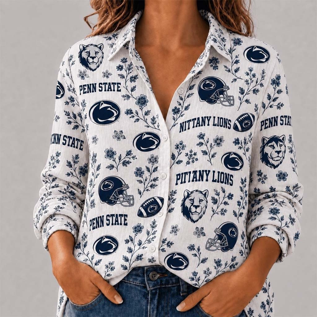 Penn State Nittany Lions College Spirit Blossoms Long Sleeve Button Up Shirt Nittany Lions Merch - Kdjoy