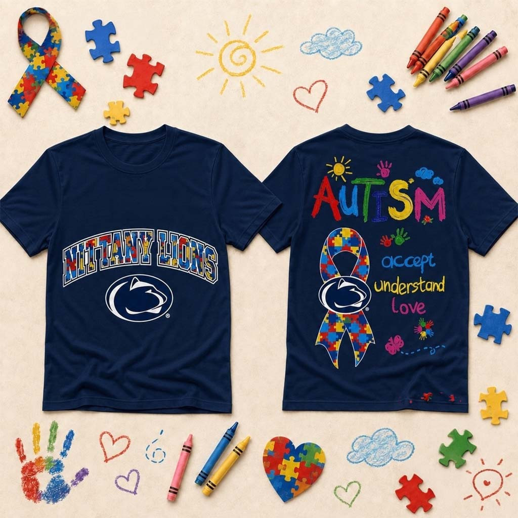 Penn State Nittany Lions Merch Autism Awareness Puzzle Ribbon T-Shirt Autistic Gifts For Adults Penn State Nittany Lions Merch Autism Awareness Puzzle Ribbon T-Shirt Autistic Gifts For Adults