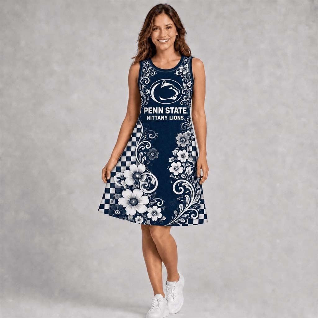Penn State Nittany Lions Sporty Floral Elegance Women's Sleeveless Dress Nittany Lions Merch - Kdjoy