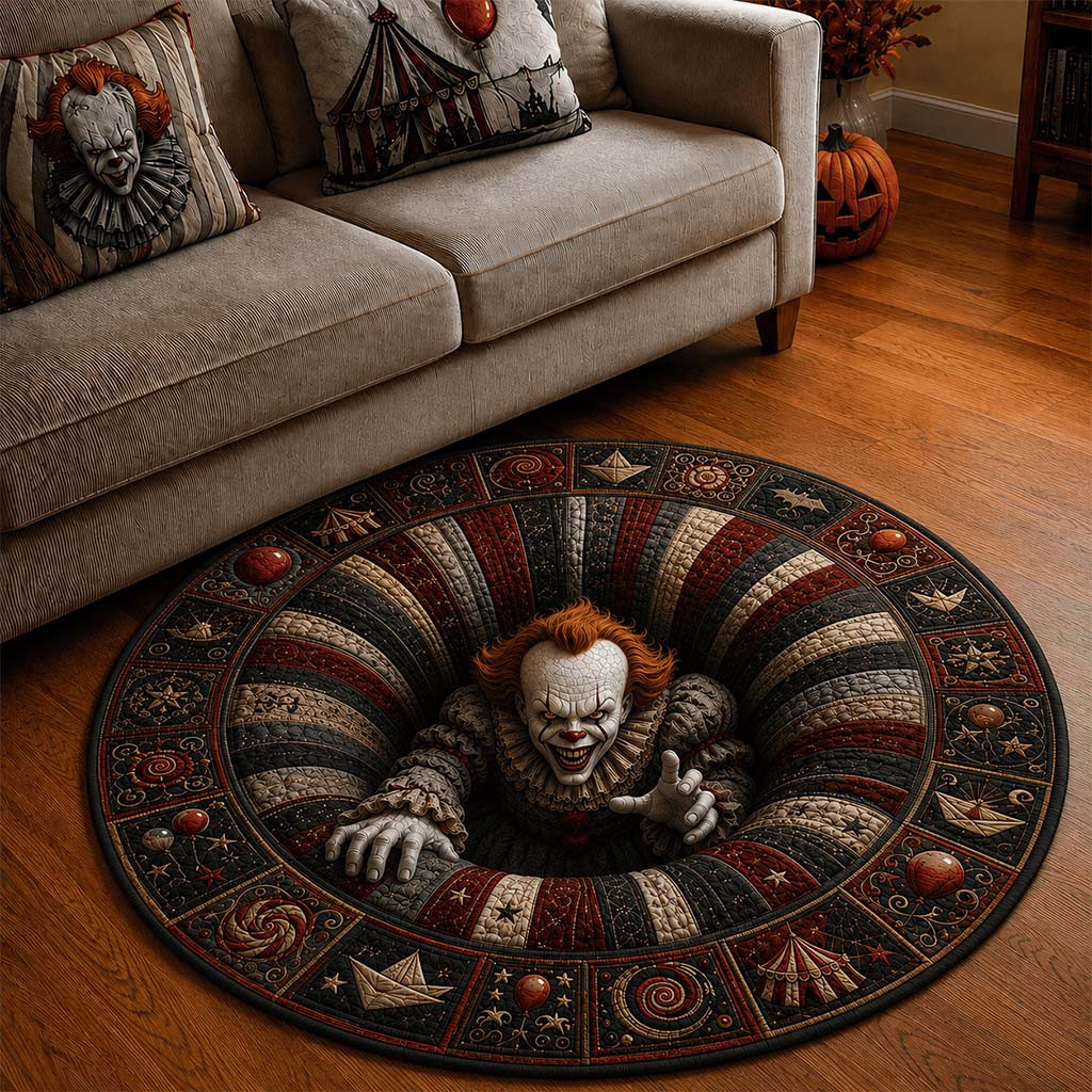 Pennywise Clown Halloween Quilted Round Rug Pennywise Merch Living Room Halloween Decor - Kdjoy
