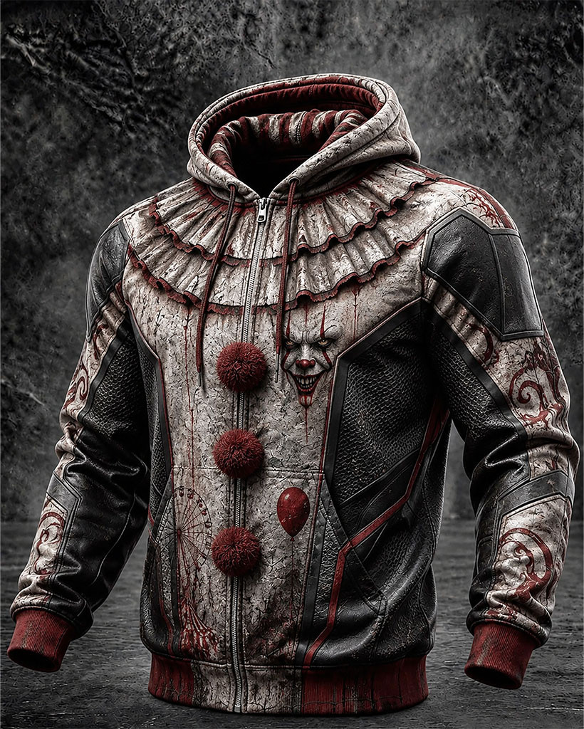 Pennywise The Clown Zip Hoodie Horror Costume Clown Halloween Apparel Gifts For Horror Lovers
