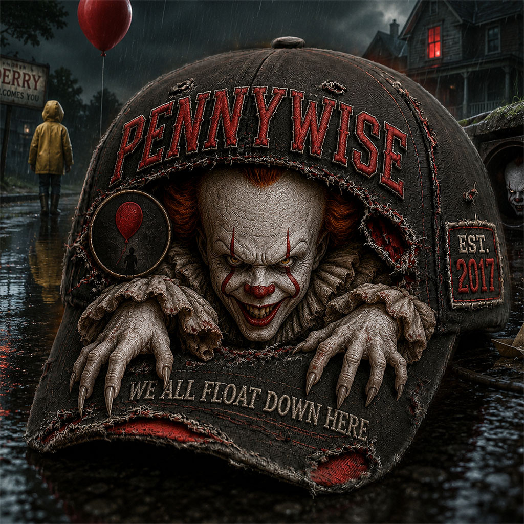 Pennywise We All Float Down Here Est 2017 Hat Pennywise Merch Horror Clown Cap Fan Gifts - Kdjoy