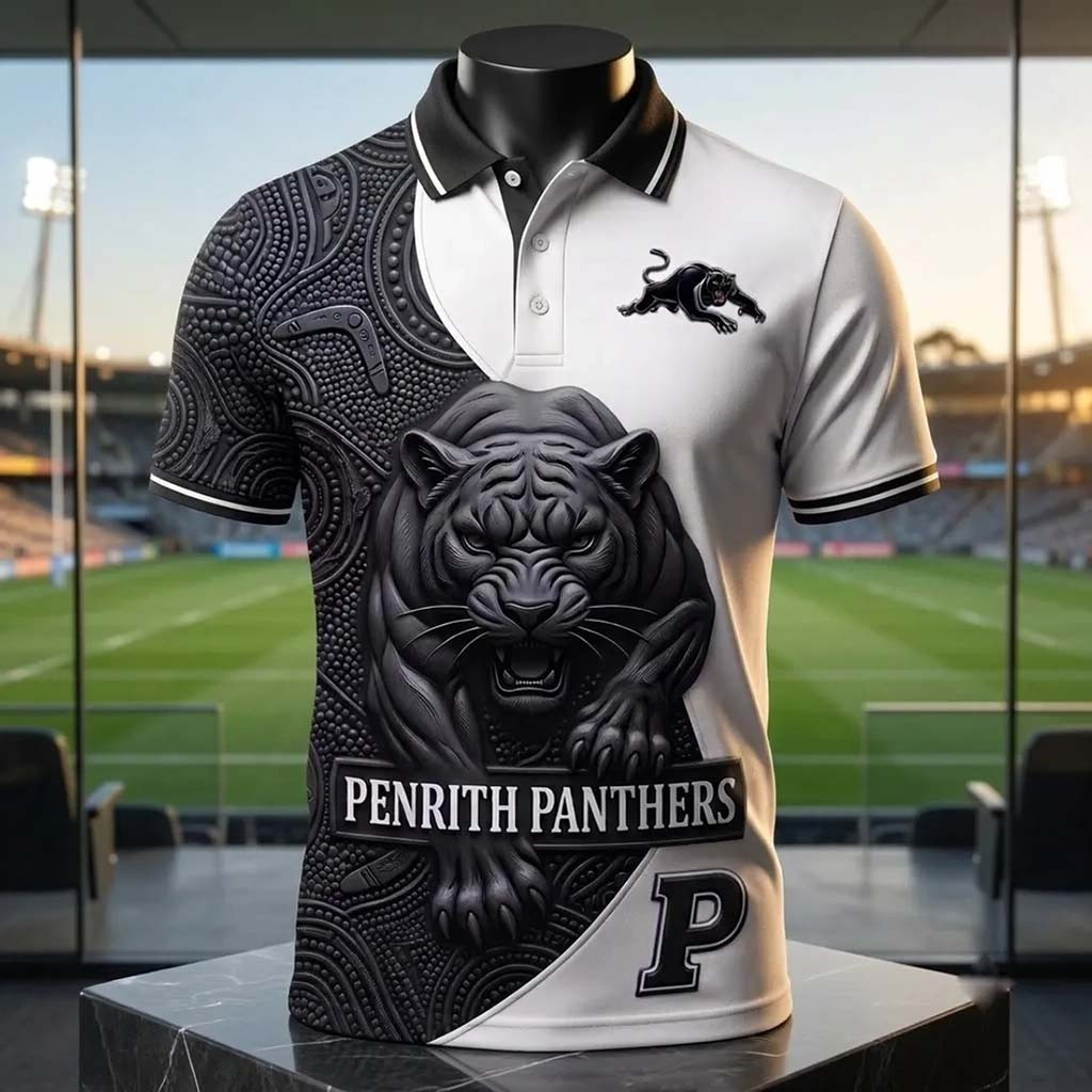 Penrith Panthers Mascot Black And White Polo Shirt Penrith Panthers Merch Gift For Rugby Lovers - Kdjoy Penrith Panthers Mascot Black And White Polo Shirt Penrith Panthers Merch Gift For Rugby Lovers - Kdjoy