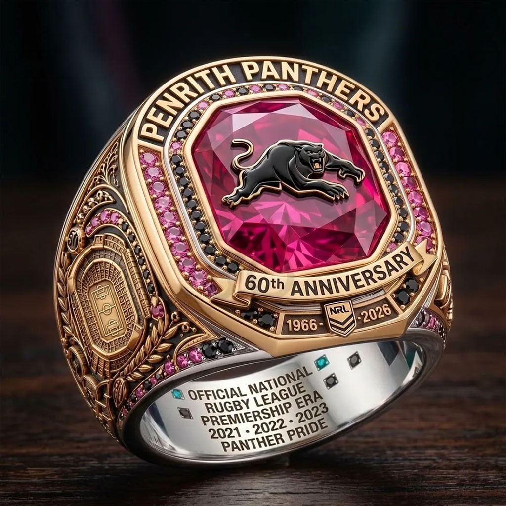 Penrith Panthers Merch 60th Anniversary Gold Ring Panther Pride Ring Gift For Rugby Fans - Kdjoy Penrith Panthers Merch 60th Anniversary Gold Ring Panther Pride Ring Gift For Rugby Fans - Kdjoy