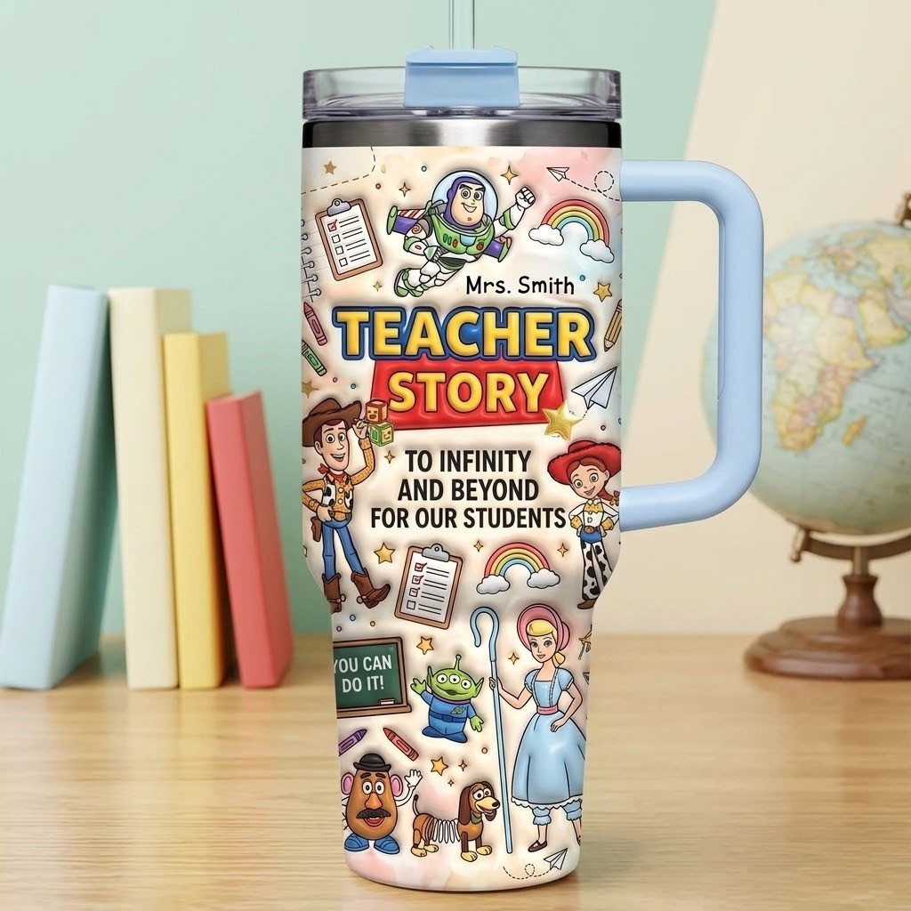 Personalised Toy Story Teacher Story Travel Tumbler Toy Story Merch Back To School Gifts - Kdjoy Personalised Toy Story Teacher Story Travel Tumbler Toy Story Merch Back To School Gifts - Kdjoy