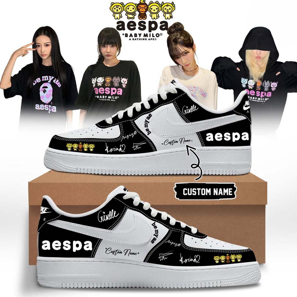 Personalized Aespa X BAPE Baby Milo Signature Sneakers Be MY Ae 2026 Aespa Merch Kpop Fan Gifts - Kdjoy