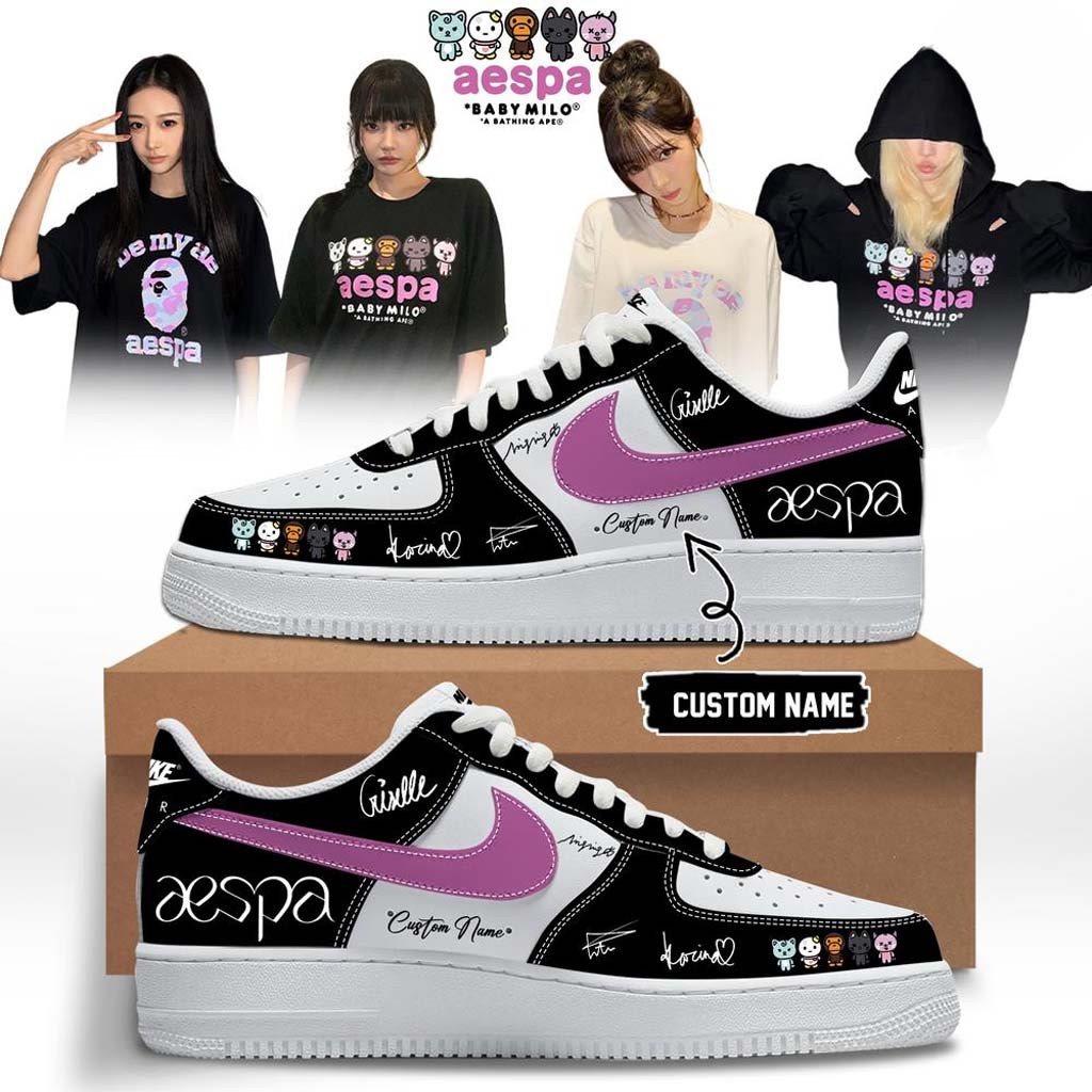 Personalized Aespa X BAPE Baby Milo Signed Shoes Sneakers Aespa Merch 2026 Gift For Kpop Fans - Kdjoy