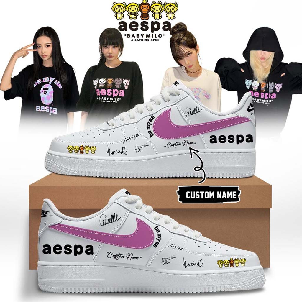 Personalized Aespa X BAPE Baby Milo Signed Sneakers Be MY Ae Shoes 2026 Aespa Merch Kpop Gear - Kdjoy