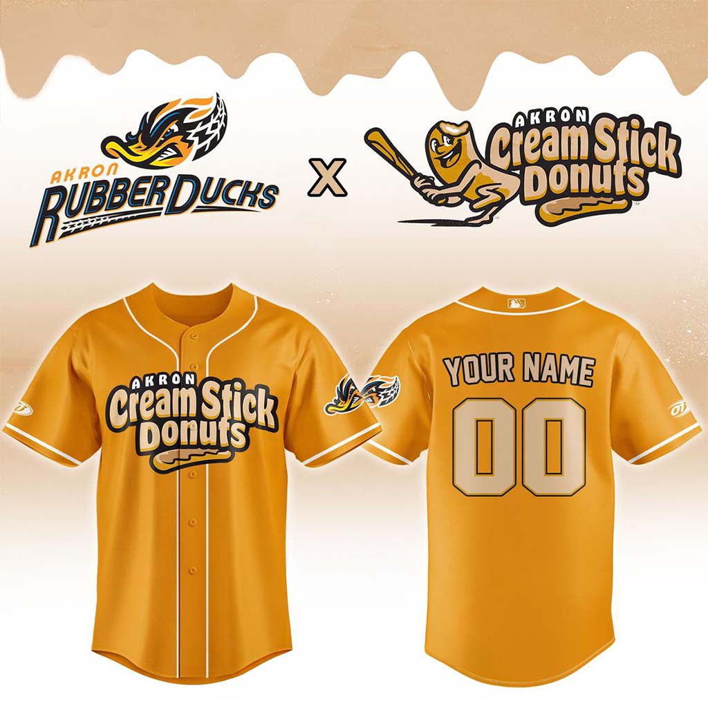 Personalized Akron RubberDucks X Akron Cream Stick Donuts 2026 Yellow Night Jersey Fan Merch - Kdjoy Personalized Akron RubberDucks X Akron Cream Stick Donuts 2026 Yellow Night Jersey Fan Merch - Kdjoy