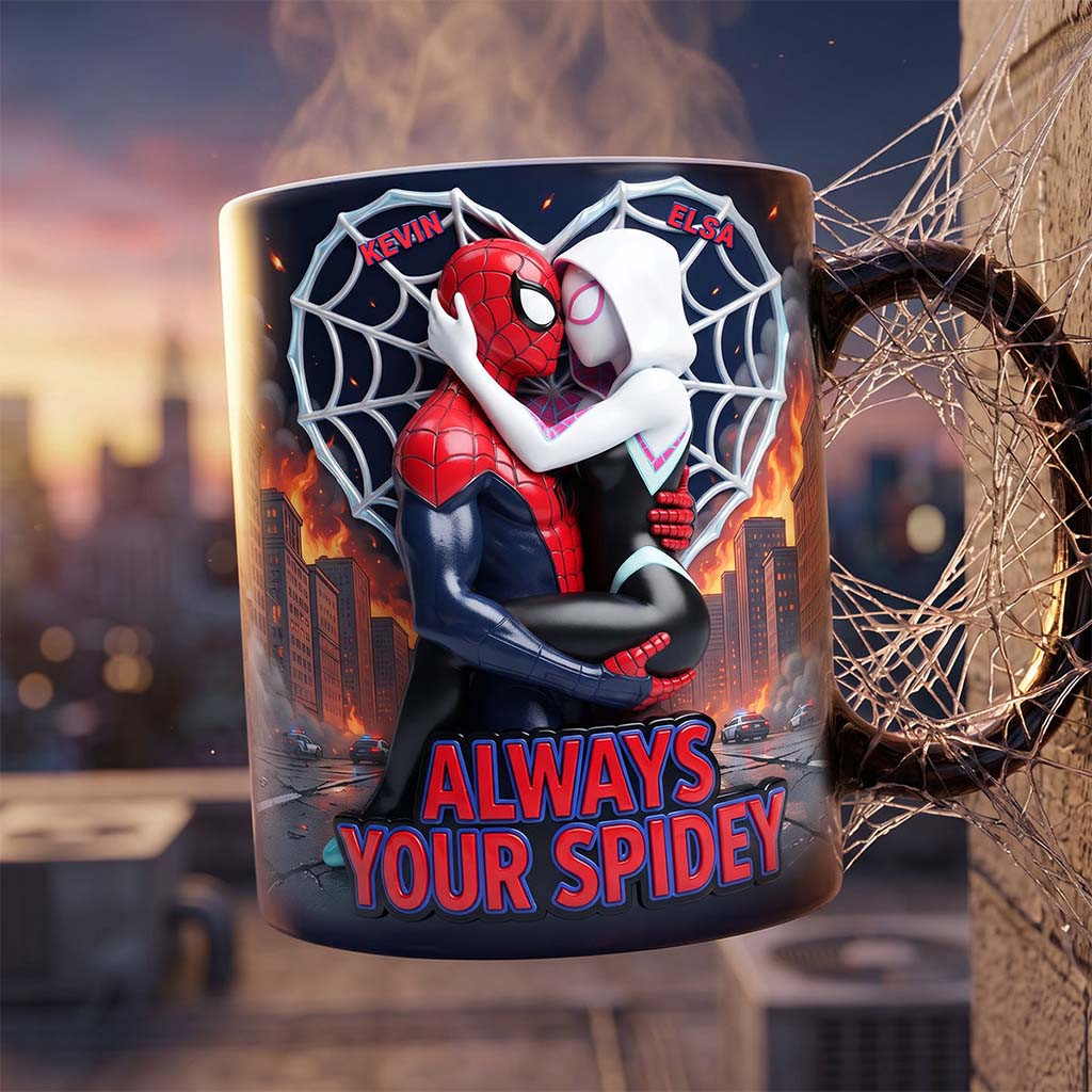 Personalized Always Your Spidey Kissing Couple Mug Spider-Man Themed Coffee Cup Gift For Couple - Kdjoy