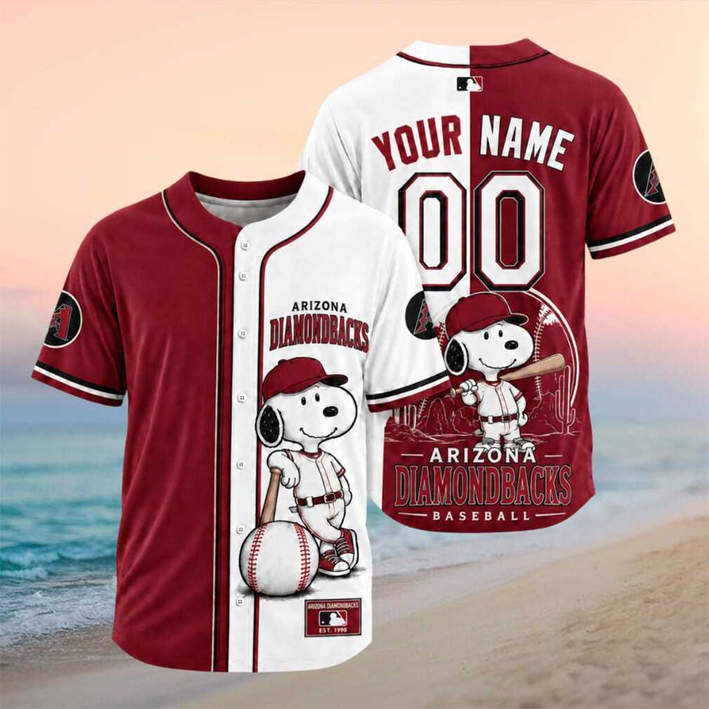 Personalized Arizona Diamondbacks Snoopy Split Baseball Jersey Diamondbacks Merch Fan Gifts