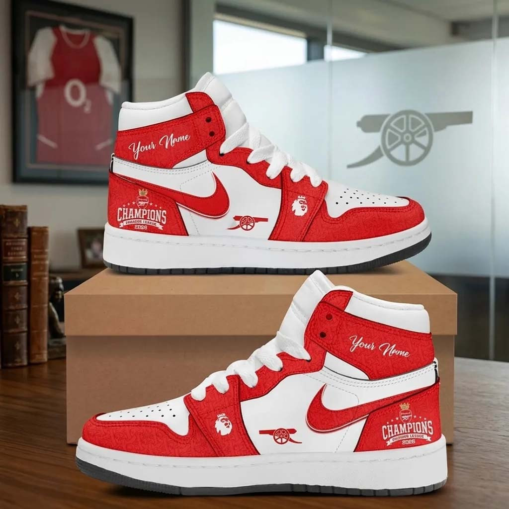 Personalized Arsenal FC 2026 Premier League Champions High Top Sneakers Arsenal FC Merch Gifts - Kdjoy