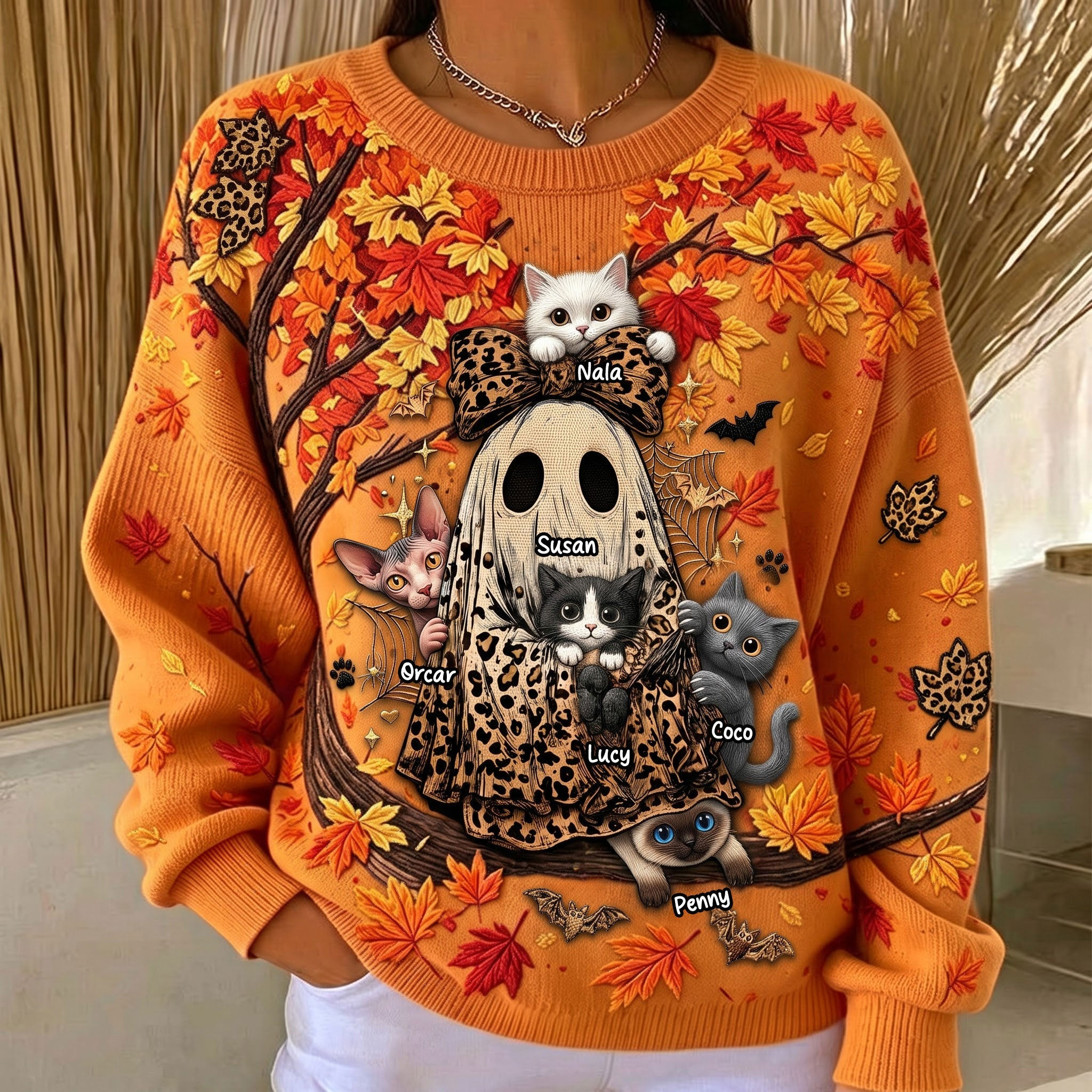 Personalized Autumn Boo Jee Cat Sweater Cute Fall Outfits Gifts For Cat Lovers - Kdjoy Personalized Autumn Boo Jee Cat Sweater Cute Fall Outfits Gifts For Cat Lovers - Kdjoy
