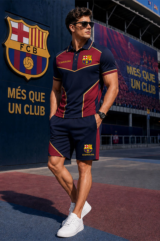 Personalized Barca FC Sport Polo Shirt And Shorts Sets FC Barcelona Merch Gifts For Football Fan - Kdjoy