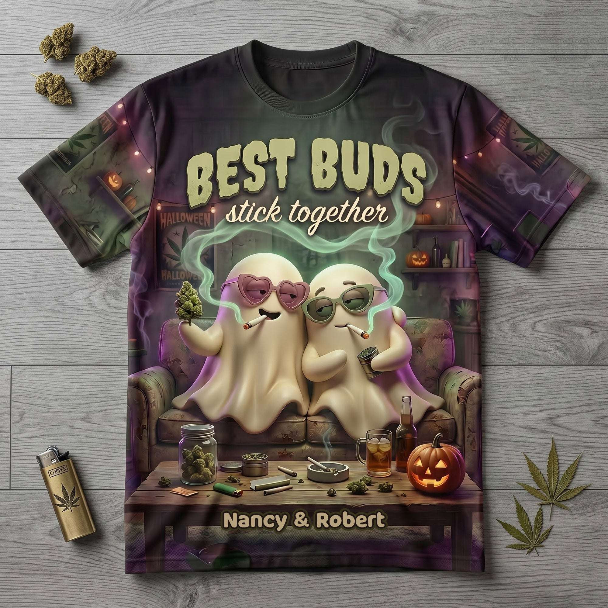 Personalized Best Buds Stick Together T-Shirt Funny Ghost Soulmates Tee Halloween Gifts - Kdjoy