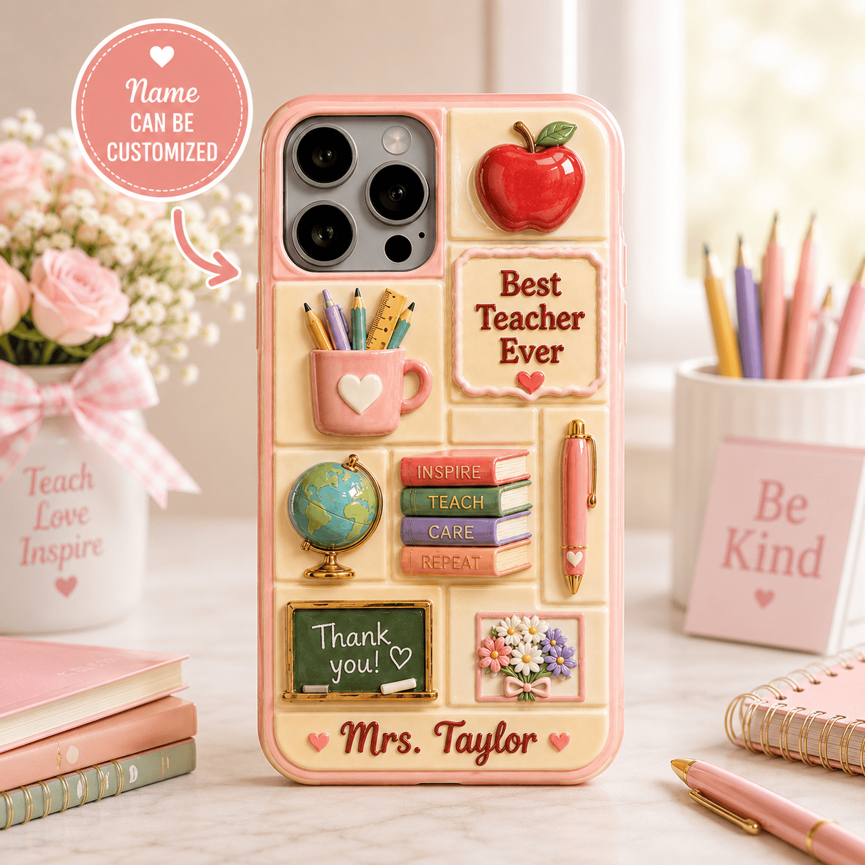 Personalized Best Teacher Ever Phone Case School Supplies Case Present For Teacher - Kdjoy