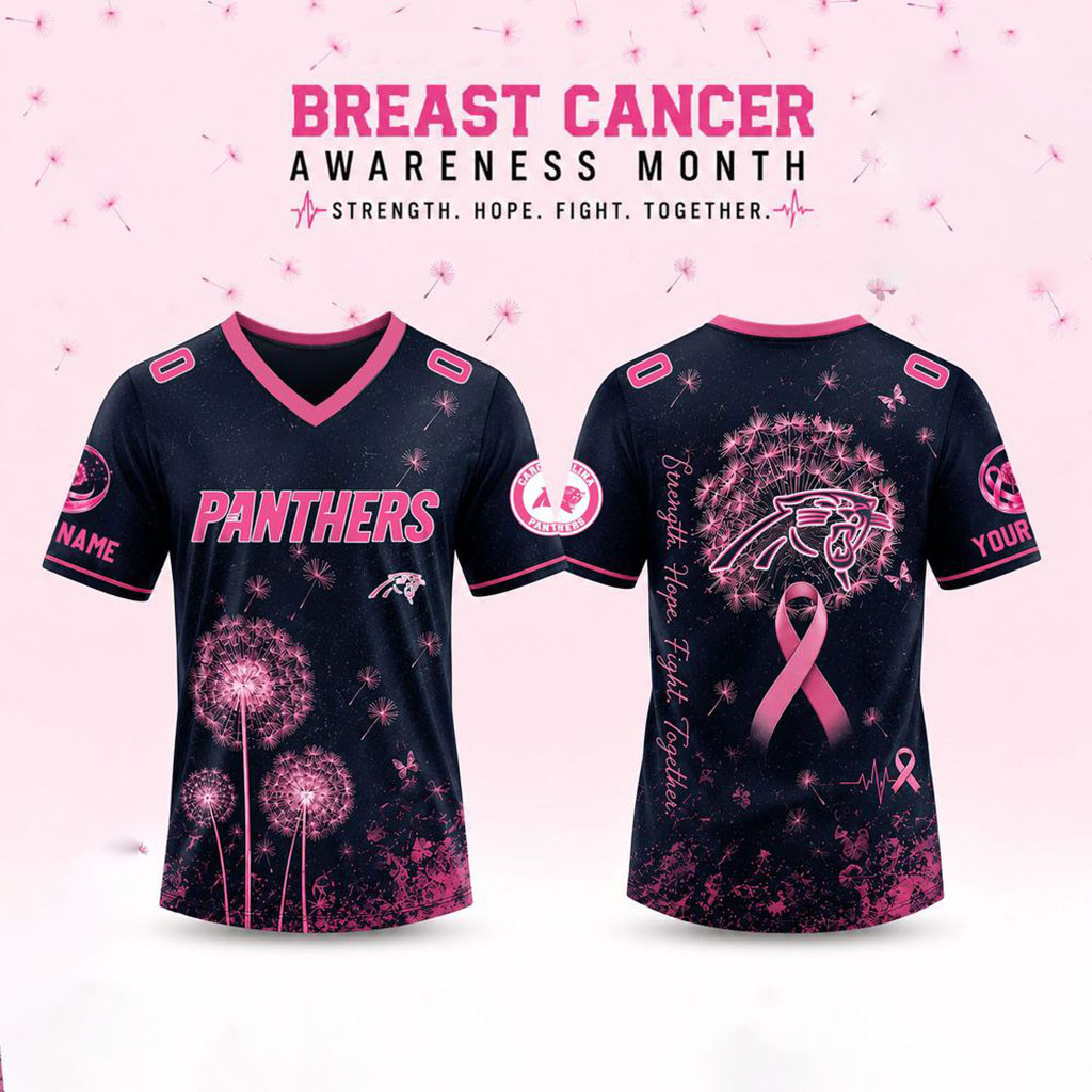 Personalized Carolina Panthers Breast Cancer Awareness Dandelion Of Hope Jersey Panthers Merch - Kdjoy