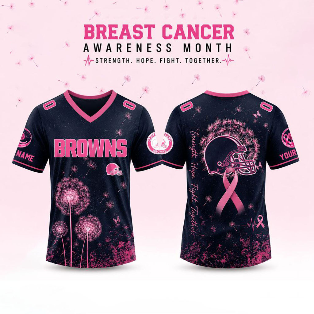 Personalized Cleveland Browns Breast Cancer Awareness Dandelion Of Hope Jersey Browns Merch - Kdjoy
