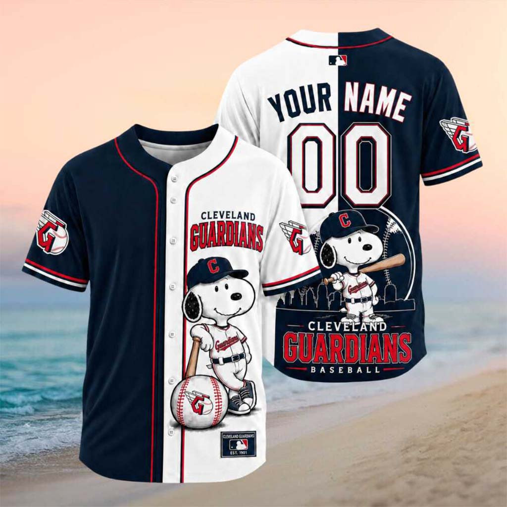 Personalized Cleveland Guardians Snoopy Dog Baseball Skyline Jersey Guardians Merch Fan Present