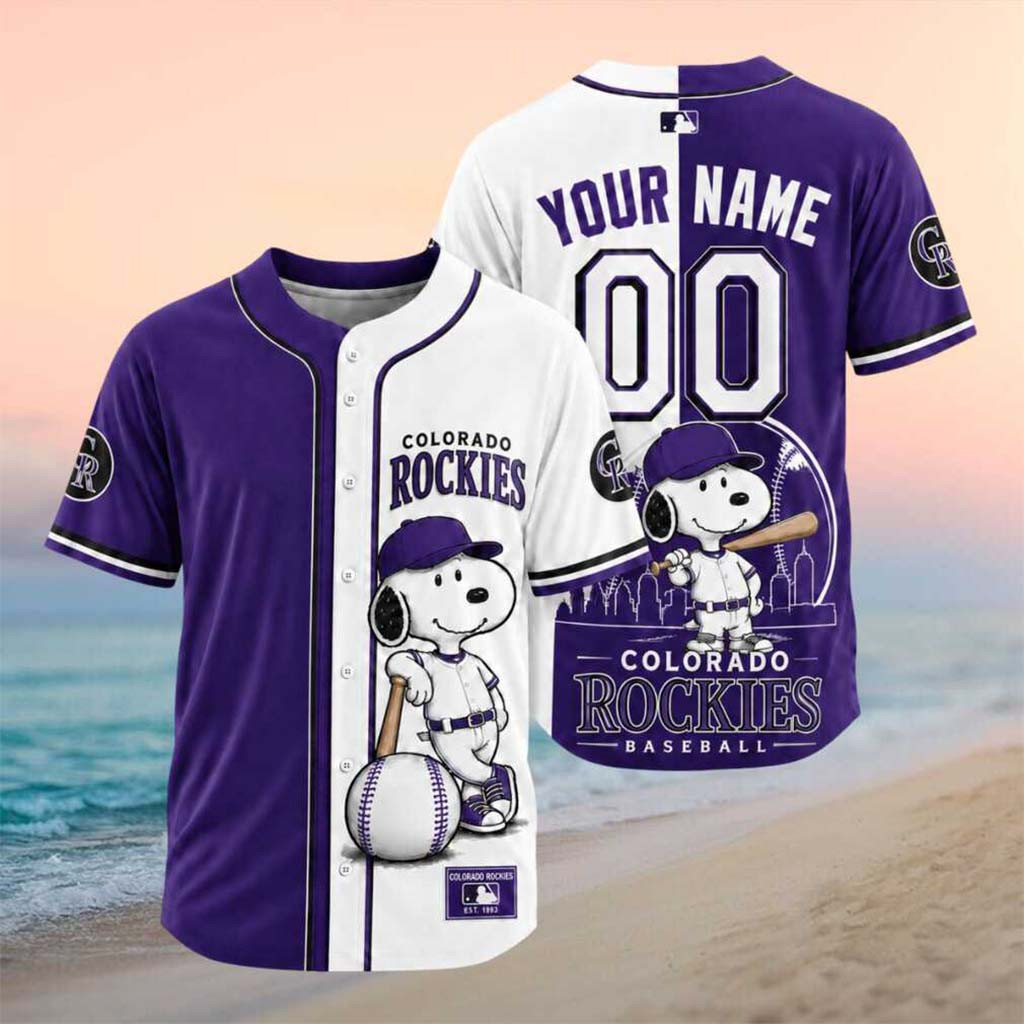 Personalized Colorado Rockies Snoopy Split Color Baseball Jersey Rockies Merch Gift For Fans Personalized Colorado Rockies Snoopy Split Color Baseball Jersey Rockies Merch Gift For Fans