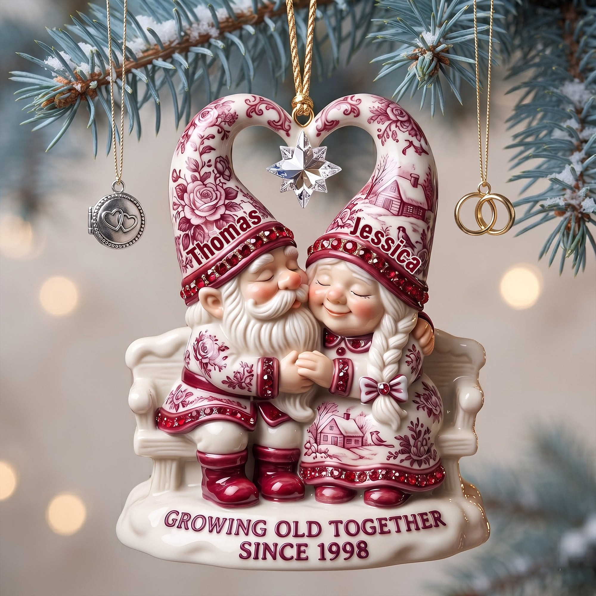 Personalized Couple Toile de Jouy Acrylic Ornament Growing Old Together Christmas Ornament - Kdjoy Personalized Couple Toile de Jouy Acrylic Ornament Growing Old Together Christmas Ornament - Kdjoy