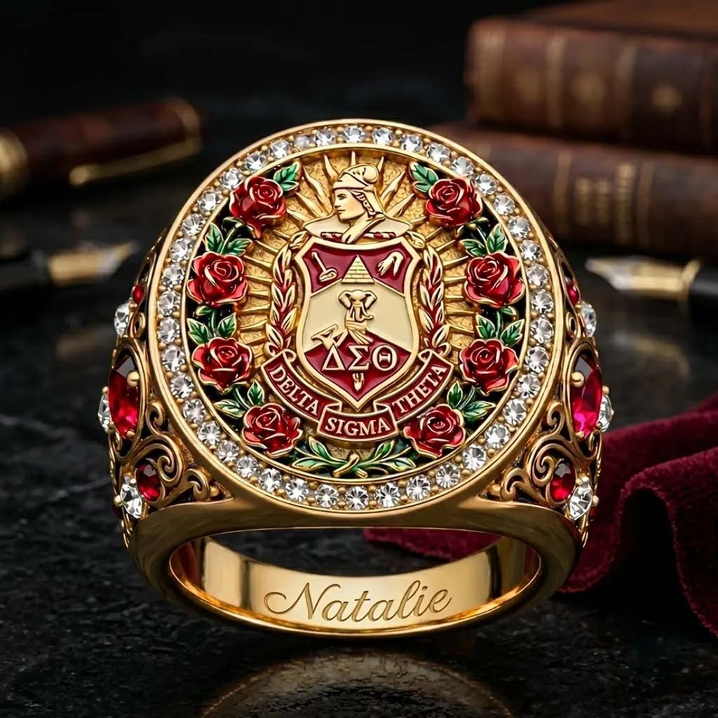 Personalized Delta Sigma Theta Ring Red Rose Ring DST Sorority Merch Gifts For Sisterhood - Kdjoy