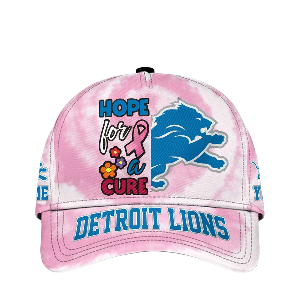 Personalized Detroit Lions Breast Cancer Awareness Hat Hope For A Cure Hat Detroit Lions Merch - Kdjoy