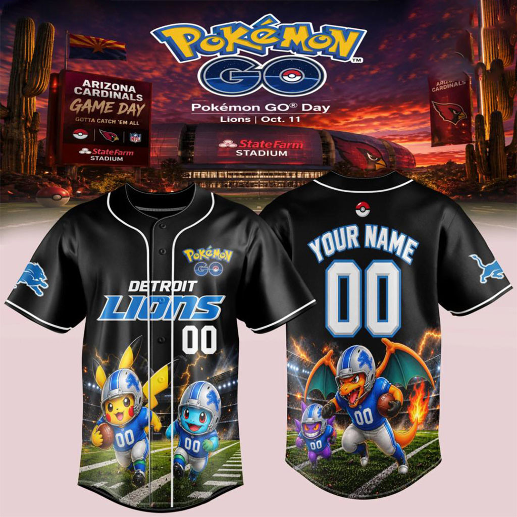 Personalized Detroit Lions X Pokemon GO Game Day Pikachu Baseball Jersey Detroit Lions Merch - Kdjoy