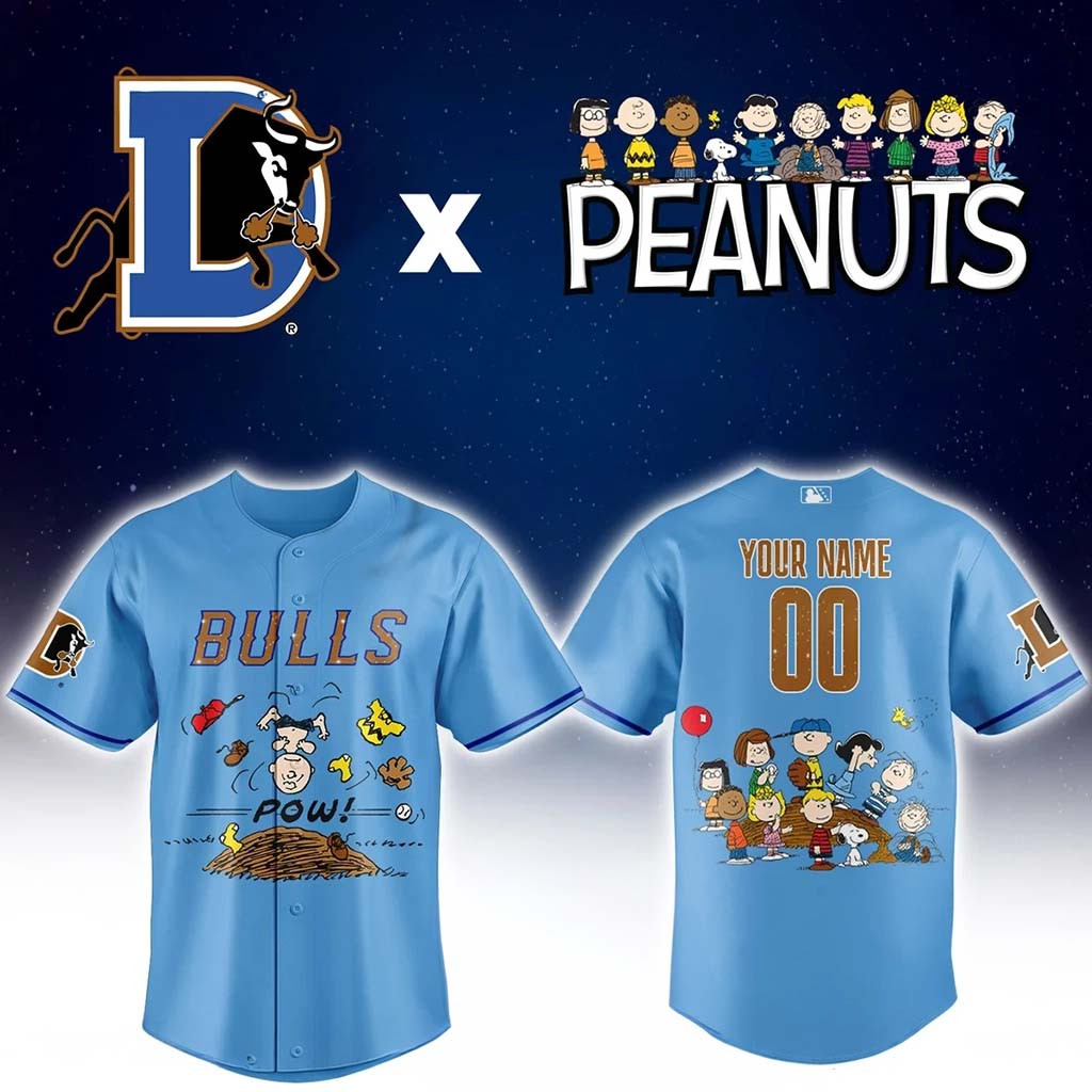 Personalized Durham Bulls Peanuts Baseball Jersey Durham Bulls Merch Gift For Baseball Fans - Kdjoy Personalized Durham Bulls Peanuts Baseball Jersey Durham Bulls Merch Gift For Baseball Fans - Kdjoy