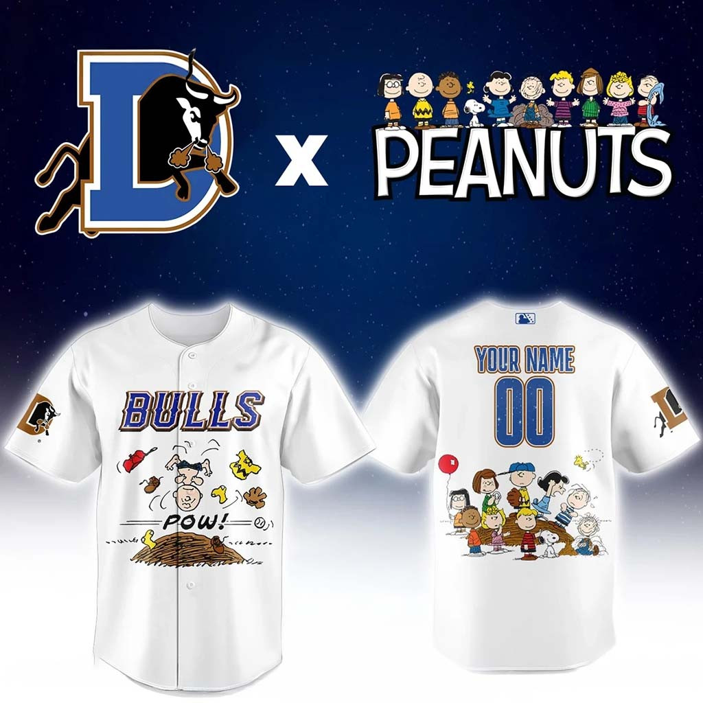 Personalized Durham Bulls Peanuts Night Baseball Jersey Durham Bulls Merch Baseball Fans Gifts - Kdjoy Personalized Durham Bulls Peanuts Night Baseball Jersey Durham Bulls Merch Baseball Fans Gifts - Kdjoy