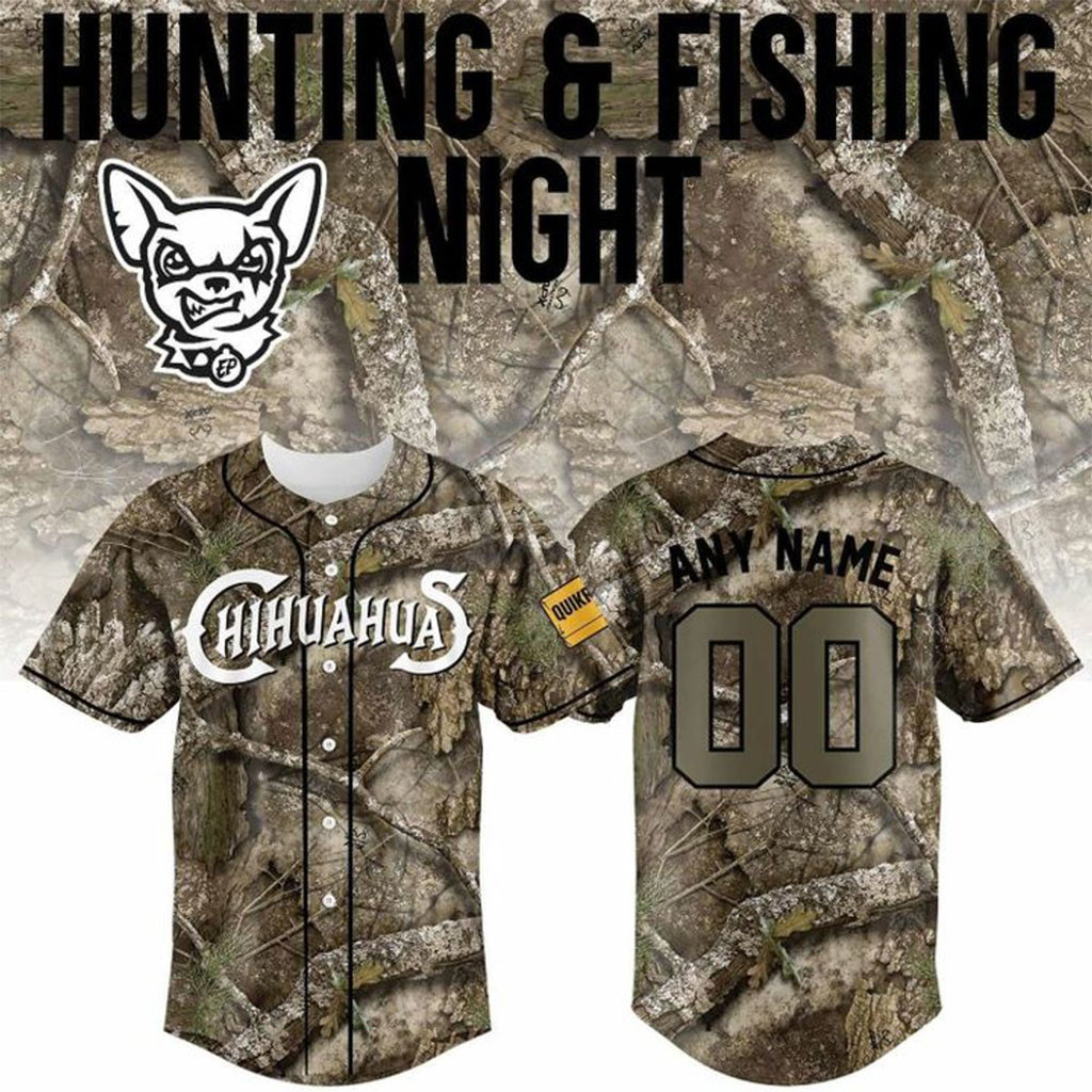 Personalized El Paso Chihuahuas Hunting And Fishing Night 2026 Baseball Jersey Chihuahuas Merch - Kdjoy Personalized El Paso Chihuahuas Hunting And Fishing Night 2026 Baseball Jersey Chihuahuas Merch - Kdjoy