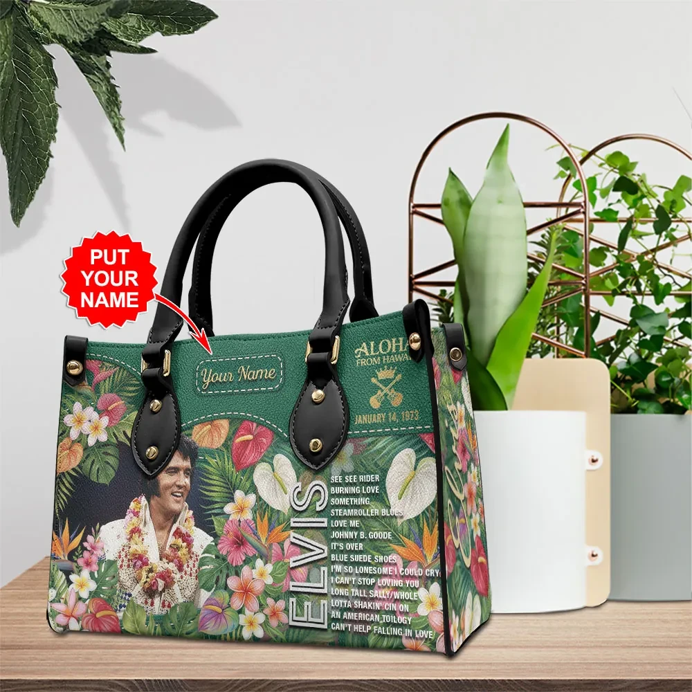 Personalized Elvis Presley Aloha From Hawaii Leather HandBag Elvis Presley Merch Gifts For Mom - Kdjoy