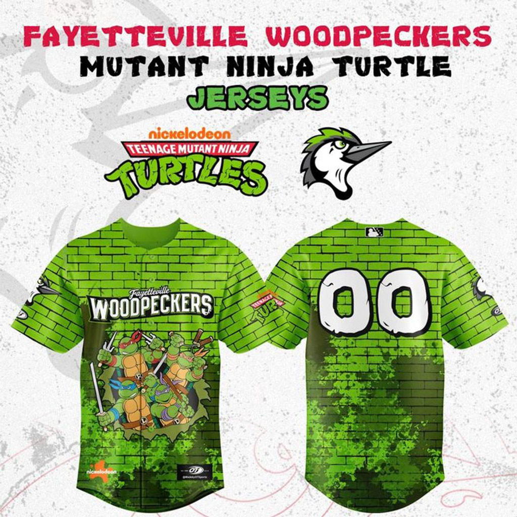 Personalized Fayetteville Woodpeckers Teenage Mutant Ninja Turtle 2026 Baseball Jersey Fan Gear - Kdjoy