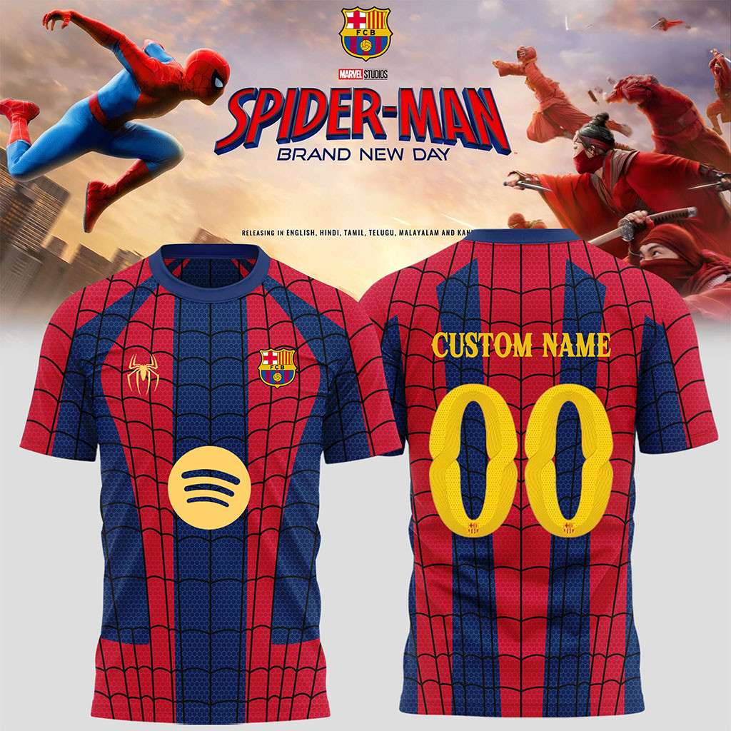 Personalized FC Barcelona X Spider-Man T-Shirt 2026 FC Barcelona Merch Gift For Brothers - Kdjoy
