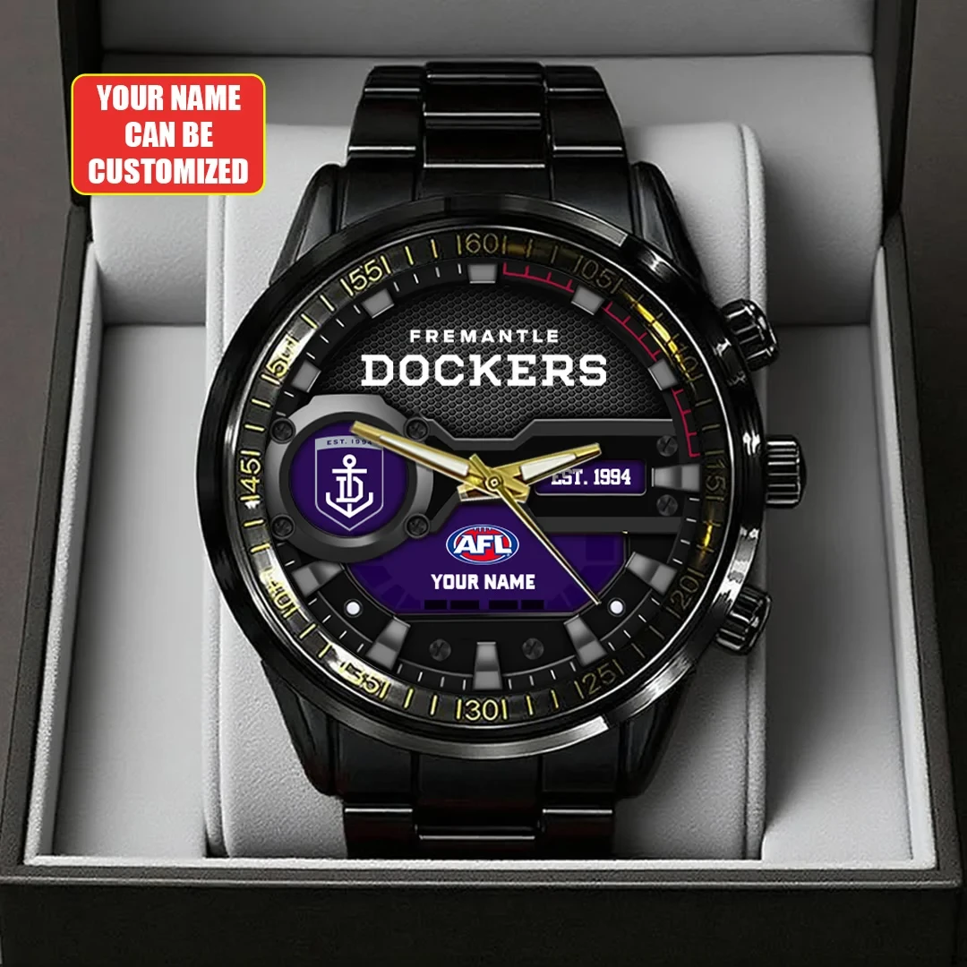 Personalized Fremantle Dockers Black Stainless Steel Watch AFL Fremantle Dockers Merch - Kdjoy Personalized Fremantle Dockers Black Stainless Steel Watch AFL Fremantle Dockers Merch - Kdjoy