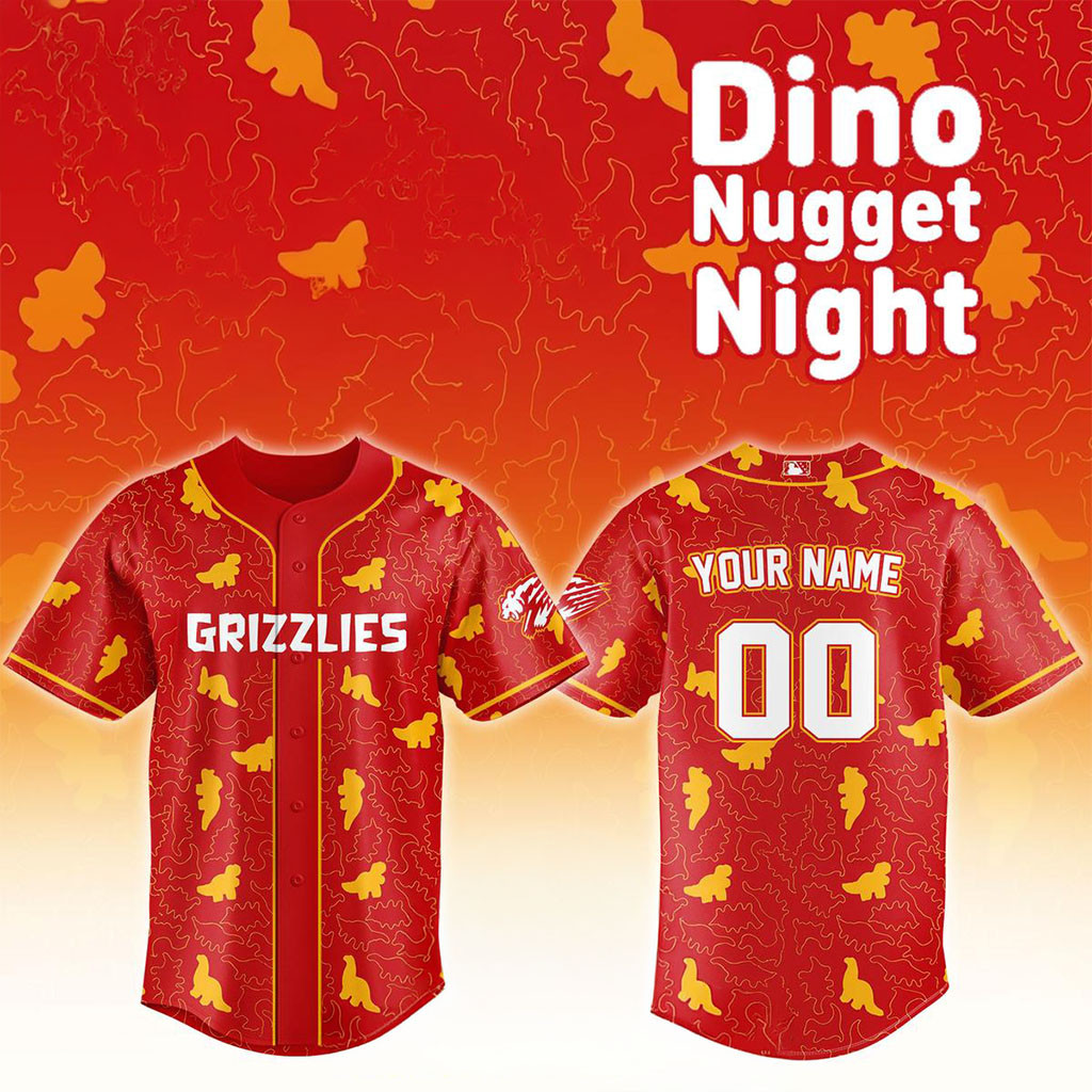 Personalized Fresno Grizzlies Dino Nugget Night 2026 Baseball Jersey Grizzlies Merch Fan Gifts - Kdjoy Personalized Fresno Grizzlies Dino Nugget Night 2026 Baseball Jersey Grizzlies Merch Fan Gifts - Kdjoy