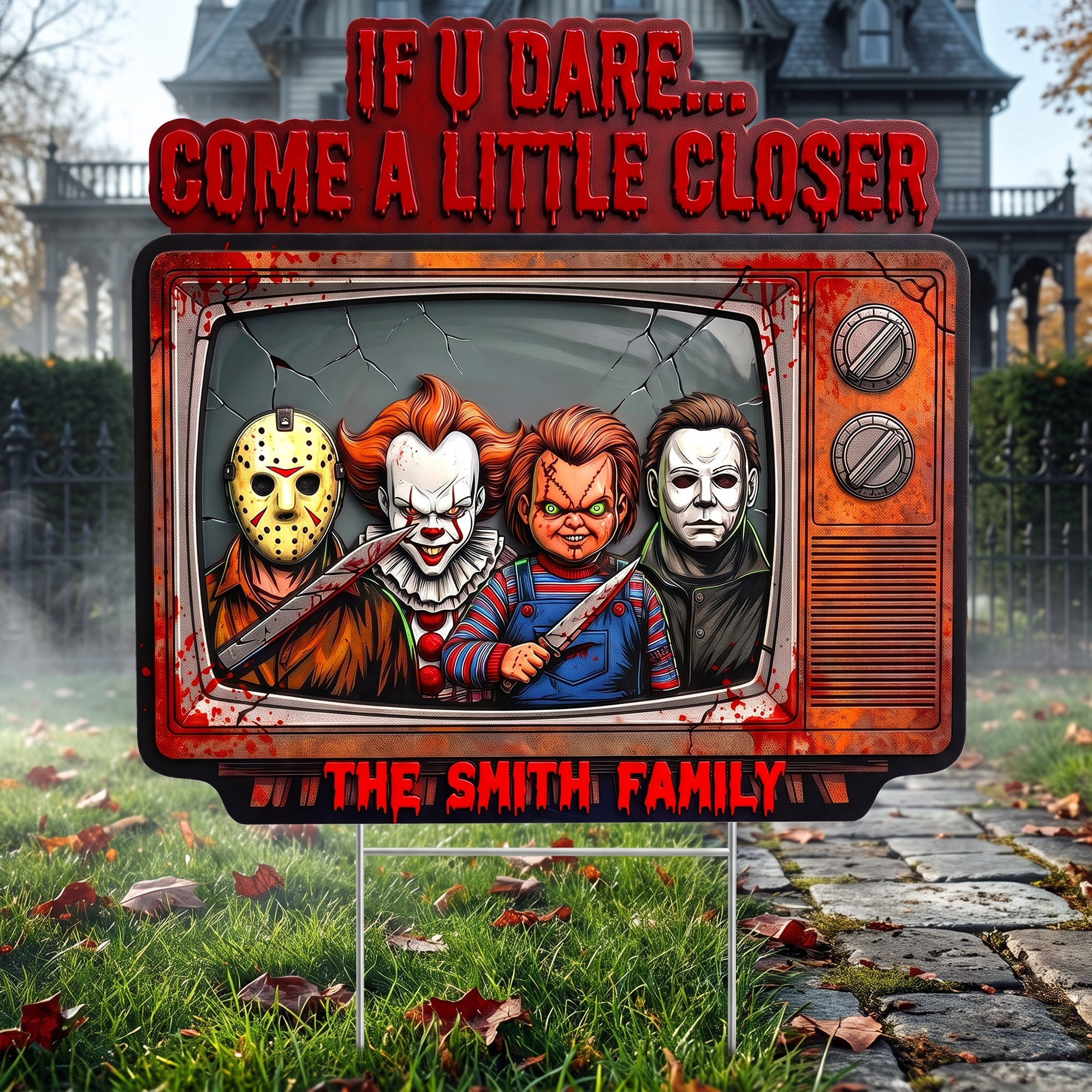 Personalized Fright Night Family Yard Sign Halloween Outdoor Decor Gift For Horror Fans - Kdjoy