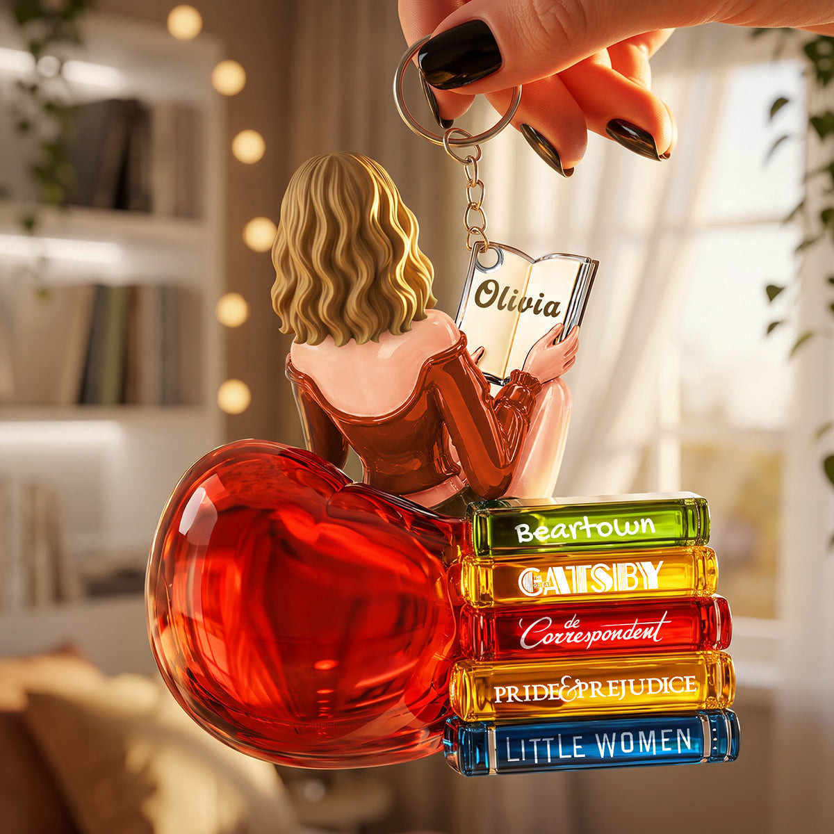 Personalized Girl Reading Book Acrylic Keychain Book Lovers Gifts For Her - Kdjoy