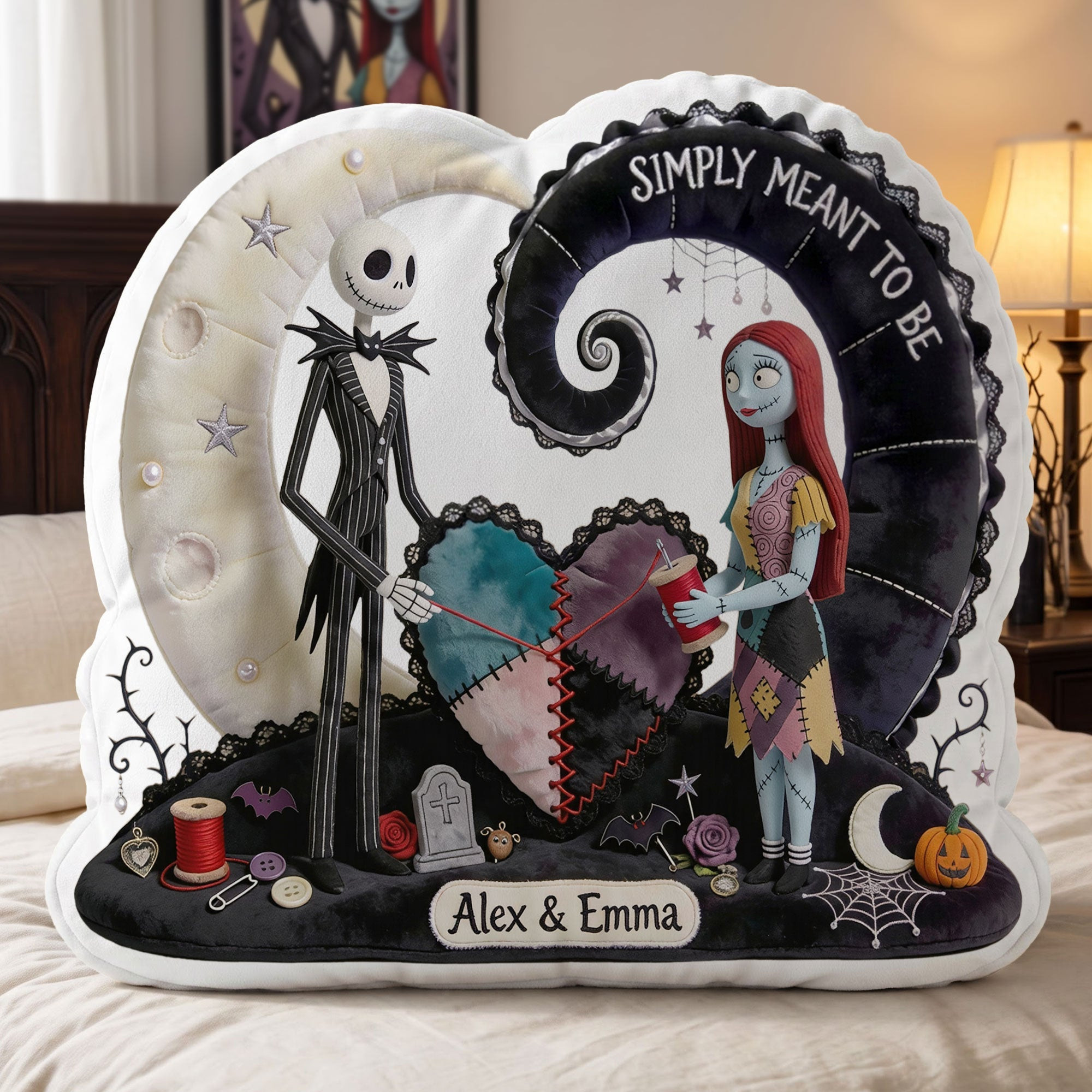 Personalized Gothic Skeleton Couple Pillow The Nightmare Before Christmas Merch Couples Gifts - Kdjoy