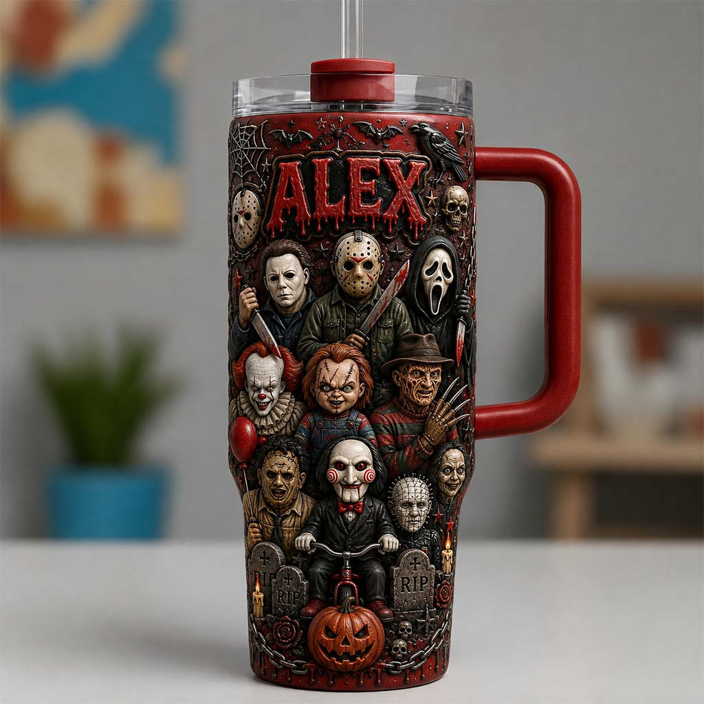 Personalized Halloween Horror Characters Tumbler Spooky Merch Gifts For Horror Fans - Kdjoy