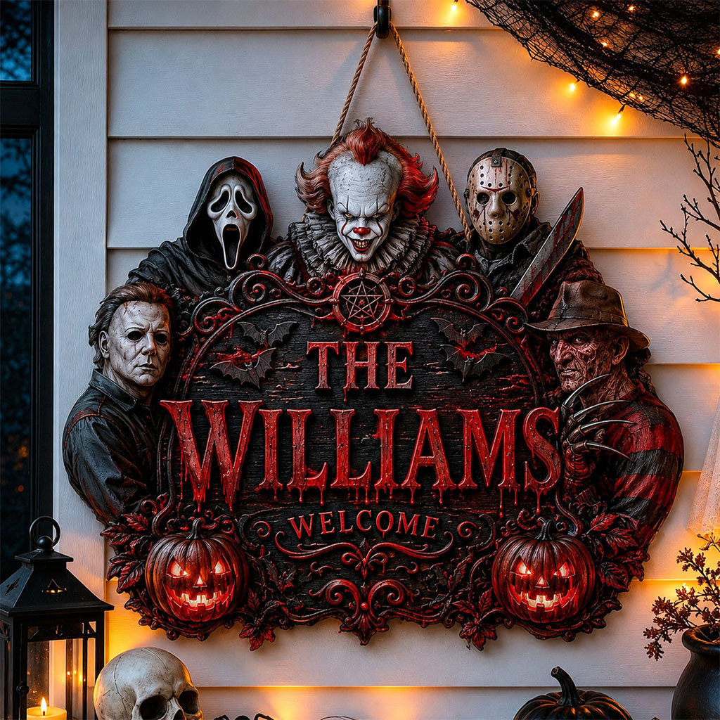 Personalized Halloween Horror Characters Welcome Sign Spooky Decor Gift For Horror Movie Fans - Kdjoy