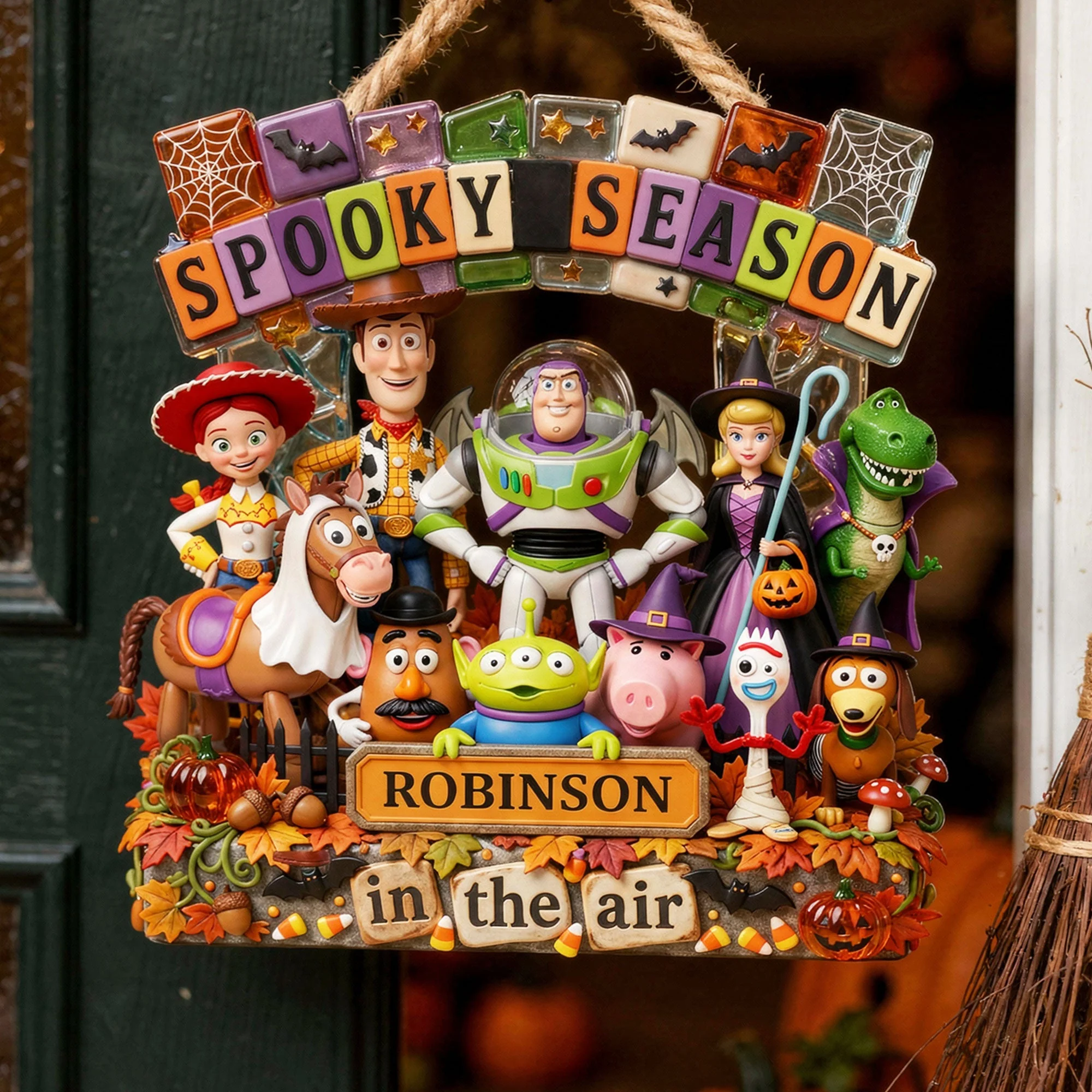 Personalized Halloween Toy Story Friends Sign Spooky Season Cartoon Characters Family Decor - Kdjoy