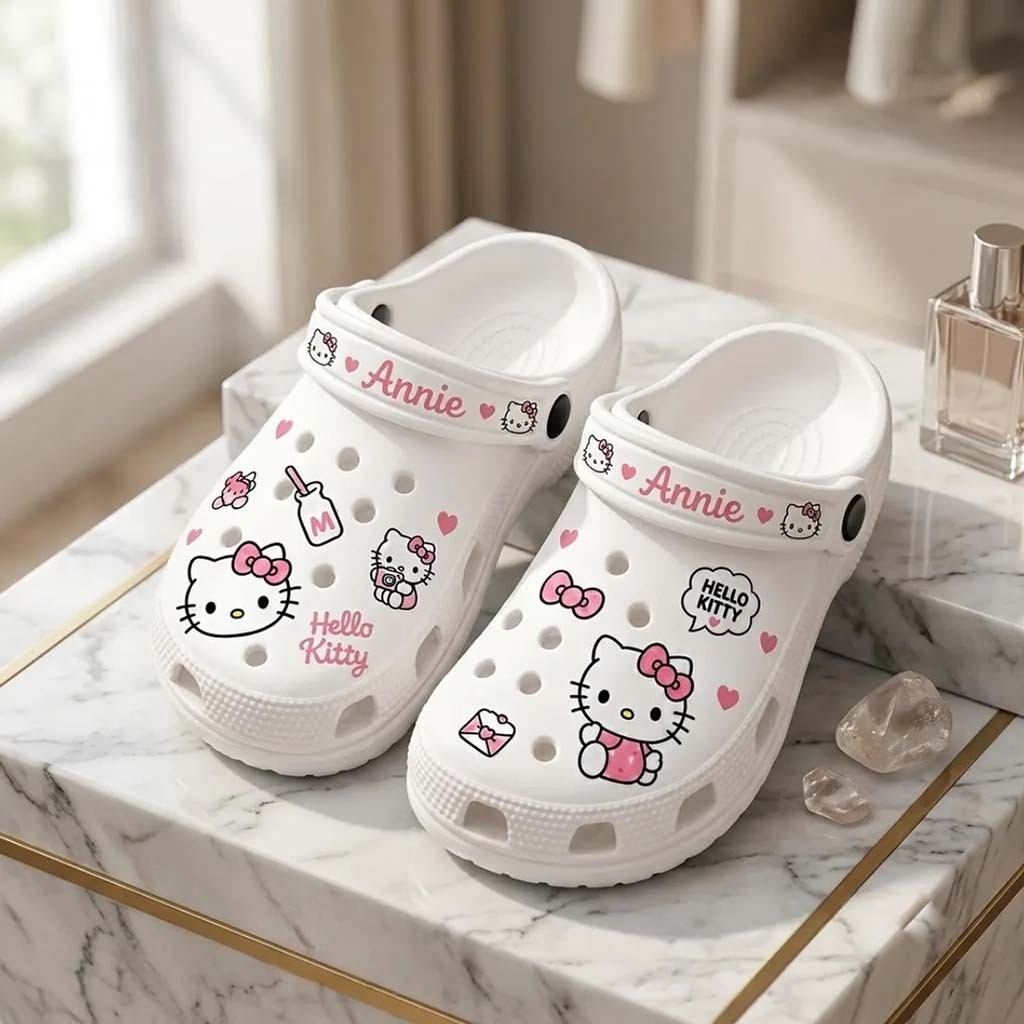 Personalized Hello Kitty Kawaii Clogs Adorable Sanrio Character Crocs Birthday Gift For Her - Kdjoy Personalized Hello Kitty Kawaii Clogs Adorable Sanrio Character Crocs Birthday Gift For Her - Kdjoy