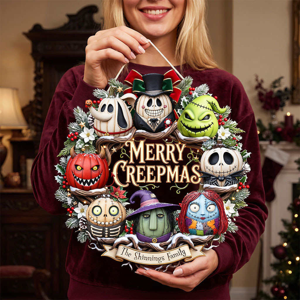 Personalized Horror Character Merry Creepmas Wreath Acrylic Sign Christmas Gifts Ideas - Kdjoy