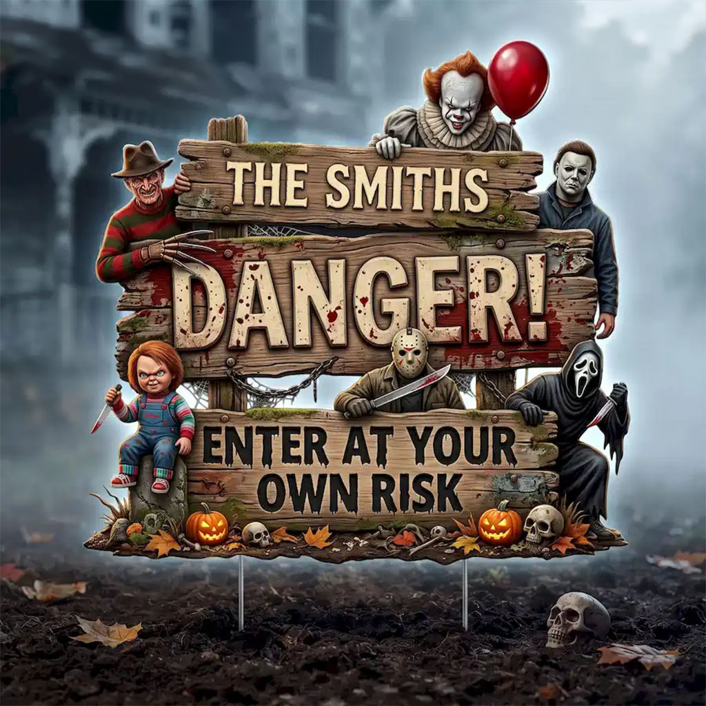 Personalized Horror Characters 2026 Family Danger Zone Yard Sign Halloween Home Decor Gifts - Kdjoy