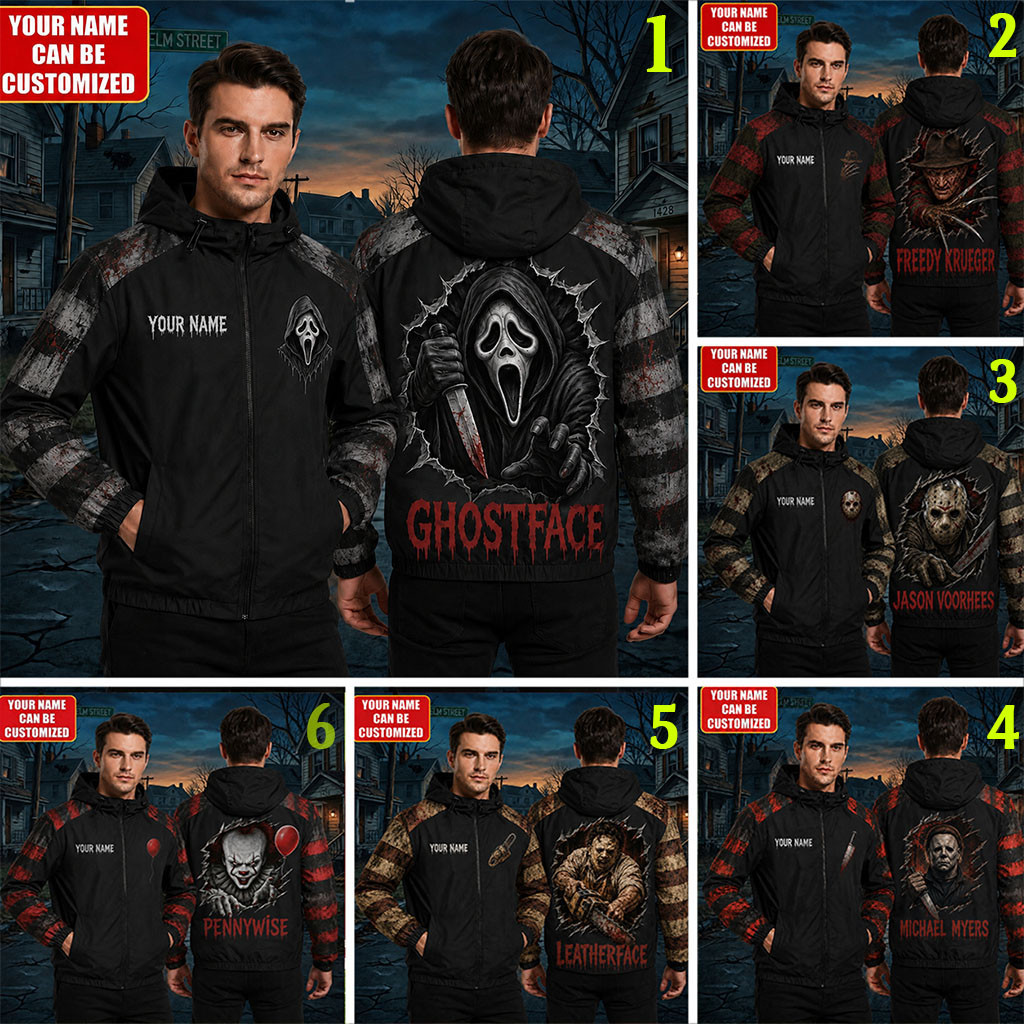 Personalized Horror Movie Character Windbreaker Jacket Halloween Outfits Gift For Horror Fans - Kdjoy Personalized Horror Movie Character Windbreaker Jacket Halloween Outfits Gift For Horror Fans - Kdjoy